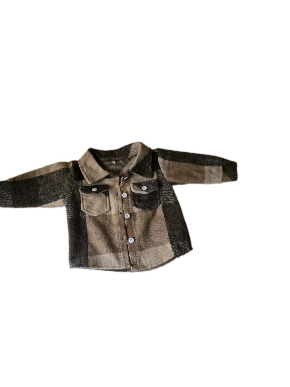Kids Plaid Button-Down Shirt Jacket in Beige & Brown